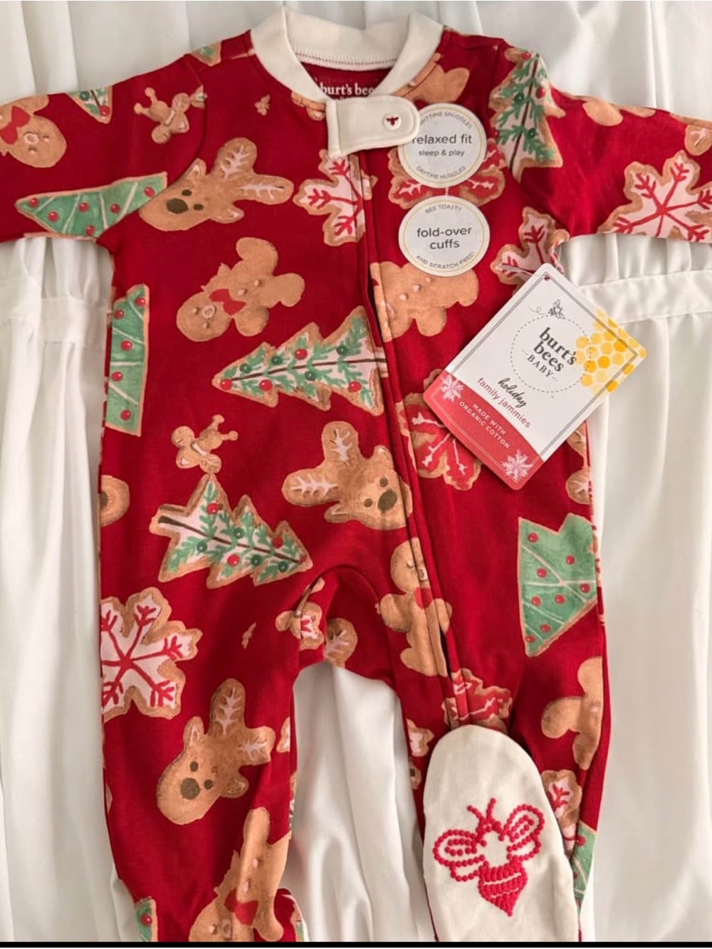 Burt's Bees Baby Red Gingerbread & Tree Holiday Footed pajamas